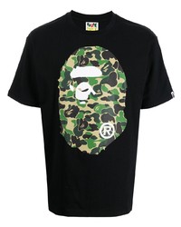 schwarzes bedrucktes T-Shirt mit einem Rundhalsausschnitt von A Bathing Ape