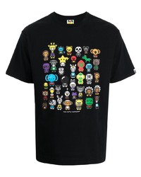 schwarzes bedrucktes T-Shirt mit einem Rundhalsausschnitt von A Bathing Ape