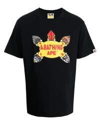 schwarzes bedrucktes T-Shirt mit einem Rundhalsausschnitt von A Bathing Ape