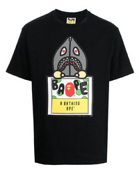 schwarzes bedrucktes T-Shirt mit einem Rundhalsausschnitt von A Bathing Ape