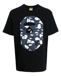 schwarzes bedrucktes T-Shirt mit einem Rundhalsausschnitt von A Bathing Ape