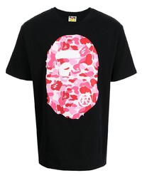 schwarzes bedrucktes T-Shirt mit einem Rundhalsausschnitt von A Bathing Ape