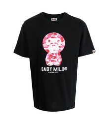 schwarzes bedrucktes T-Shirt mit einem Rundhalsausschnitt von A Bathing Ape