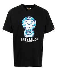 schwarzes bedrucktes T-Shirt mit einem Rundhalsausschnitt von A Bathing Ape