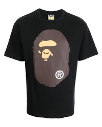 schwarzes bedrucktes T-Shirt mit einem Rundhalsausschnitt von A Bathing Ape