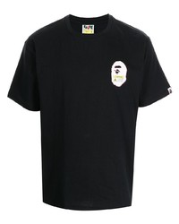 schwarzes bedrucktes T-Shirt mit einem Rundhalsausschnitt von A Bathing Ape