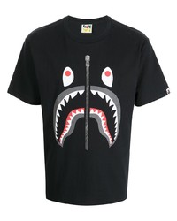 schwarzes bedrucktes T-Shirt mit einem Rundhalsausschnitt von A Bathing Ape