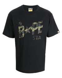 schwarzes bedrucktes T-Shirt mit einem Rundhalsausschnitt von A Bathing Ape