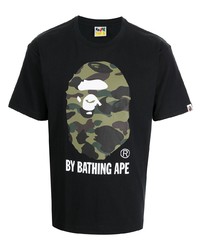 schwarzes bedrucktes T-Shirt mit einem Rundhalsausschnitt von A Bathing Ape