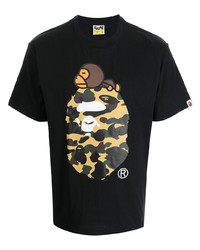 schwarzes bedrucktes T-Shirt mit einem Rundhalsausschnitt von A Bathing Ape