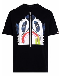 schwarzes bedrucktes T-Shirt mit einem Rundhalsausschnitt von A Bathing Ape