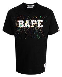 schwarzes bedrucktes T-Shirt mit einem Rundhalsausschnitt von A Bathing Ape