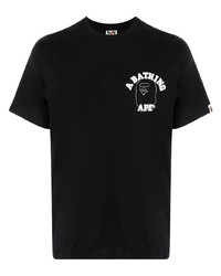 schwarzes bedrucktes T-Shirt mit einem Rundhalsausschnitt von A Bathing Ape