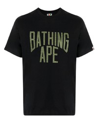 schwarzes bedrucktes T-Shirt mit einem Rundhalsausschnitt von A Bathing Ape