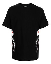 schwarzes bedrucktes T-Shirt mit einem Rundhalsausschnitt von A Bathing Ape