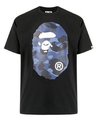 schwarzes bedrucktes T-Shirt mit einem Rundhalsausschnitt von A Bathing Ape