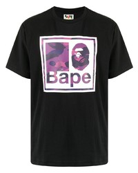 schwarzes bedrucktes T-Shirt mit einem Rundhalsausschnitt von A Bathing Ape