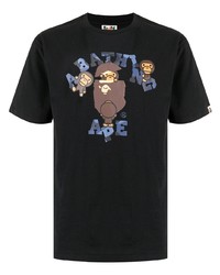 schwarzes bedrucktes T-Shirt mit einem Rundhalsausschnitt von A Bathing Ape