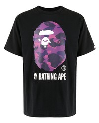 schwarzes bedrucktes T-Shirt mit einem Rundhalsausschnitt von A Bathing Ape