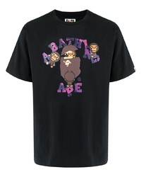 schwarzes bedrucktes T-Shirt mit einem Rundhalsausschnitt von A Bathing Ape