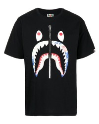 schwarzes bedrucktes T-Shirt mit einem Rundhalsausschnitt von A Bathing Ape