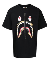 schwarzes bedrucktes T-Shirt mit einem Rundhalsausschnitt von A Bathing Ape