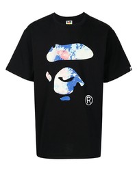 schwarzes bedrucktes T-Shirt mit einem Rundhalsausschnitt von A Bathing Ape