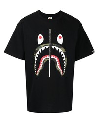 schwarzes bedrucktes T-Shirt mit einem Rundhalsausschnitt von A Bathing Ape