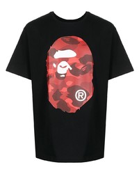 schwarzes bedrucktes T-Shirt mit einem Rundhalsausschnitt von A Bathing Ape