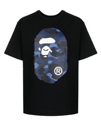 schwarzes bedrucktes T-Shirt mit einem Rundhalsausschnitt von A Bathing Ape