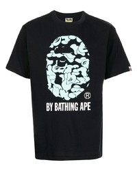 schwarzes bedrucktes T-Shirt mit einem Rundhalsausschnitt von A Bathing Ape