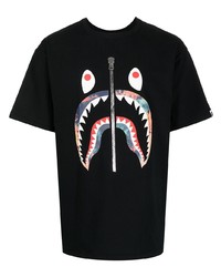 schwarzes bedrucktes T-Shirt mit einem Rundhalsausschnitt von A Bathing Ape