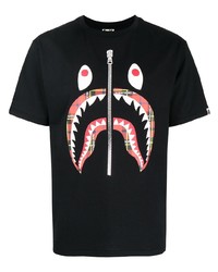 schwarzes bedrucktes T-Shirt mit einem Rundhalsausschnitt von A Bathing Ape