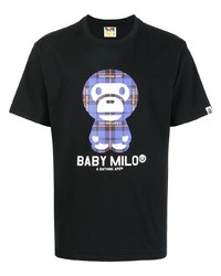 schwarzes bedrucktes T-Shirt mit einem Rundhalsausschnitt von A Bathing Ape