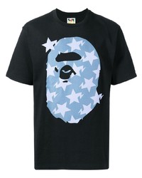 schwarzes bedrucktes T-Shirt mit einem Rundhalsausschnitt von A Bathing Ape