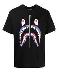 schwarzes bedrucktes T-Shirt mit einem Rundhalsausschnitt von A Bathing Ape