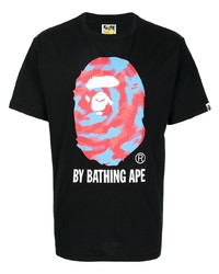 schwarzes bedrucktes T-Shirt mit einem Rundhalsausschnitt von A Bathing Ape