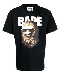 schwarzes bedrucktes T-Shirt mit einem Rundhalsausschnitt von A Bathing Ape