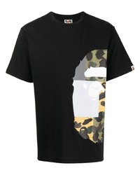 schwarzes bedrucktes T-Shirt mit einem Rundhalsausschnitt von A Bathing Ape