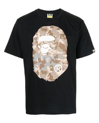 schwarzes bedrucktes T-Shirt mit einem Rundhalsausschnitt von A Bathing Ape