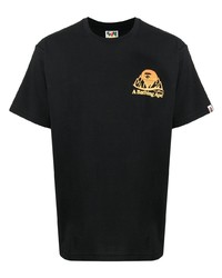 schwarzes bedrucktes T-Shirt mit einem Rundhalsausschnitt von A Bathing Ape