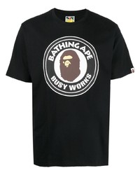 schwarzes bedrucktes T-Shirt mit einem Rundhalsausschnitt von A Bathing Ape