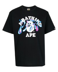 schwarzes bedrucktes T-Shirt mit einem Rundhalsausschnitt von A Bathing Ape