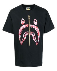 schwarzes bedrucktes T-Shirt mit einem Rundhalsausschnitt von A Bathing Ape