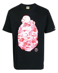 schwarzes bedrucktes T-Shirt mit einem Rundhalsausschnitt von A Bathing Ape