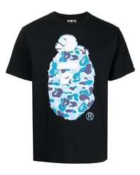 schwarzes bedrucktes T-Shirt mit einem Rundhalsausschnitt von A Bathing Ape