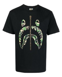 schwarzes bedrucktes T-Shirt mit einem Rundhalsausschnitt von A Bathing Ape