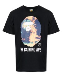 schwarzes bedrucktes T-Shirt mit einem Rundhalsausschnitt von A Bathing Ape