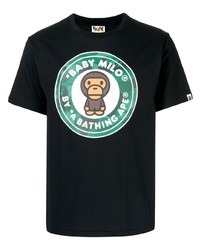 schwarzes bedrucktes T-Shirt mit einem Rundhalsausschnitt von A Bathing Ape