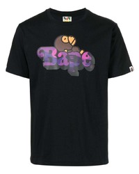 schwarzes bedrucktes T-Shirt mit einem Rundhalsausschnitt von A Bathing Ape